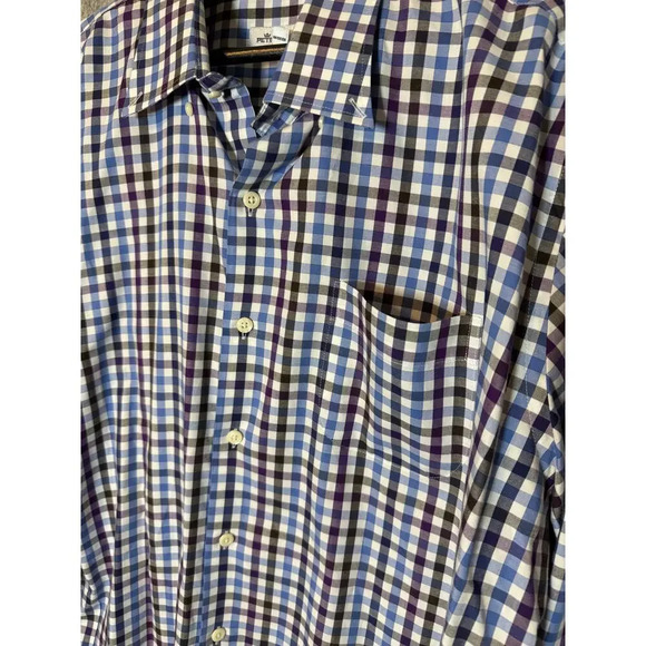 Peter Millar XL Blue White Purple Plaid Long Sleeve Button Down - Picture 2 of 6